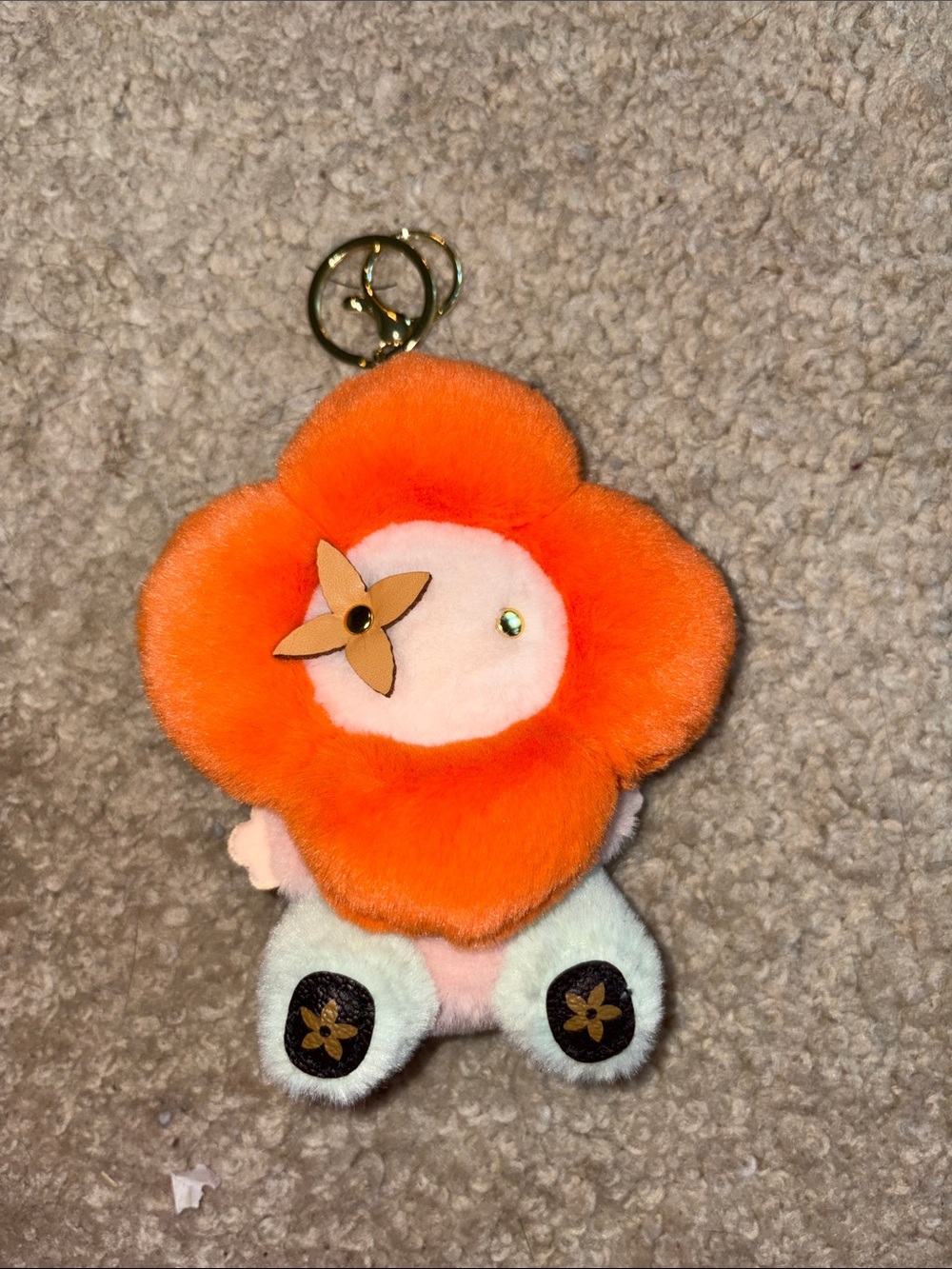 Plush Orange Flower Keyring Charm with Cream Accents designer inspired